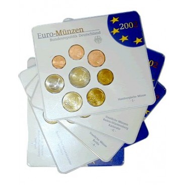 BU Allemagne 2002 -  Lot de 5 coffrets annuels comprenant les 8 pièces de 1 cent à 2 Euros au millésime 2002.Tirage: 135 000