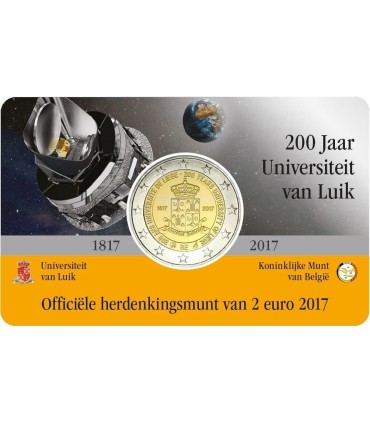Cartão de Moeda Flamengo 2 Euros Bélgica 2017 Universidade de Liège 13,59