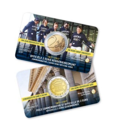 Pack 2x 2 Euro Coincard Belgien 2017 Universität Gent Französisch + Flämisch  29,95 €