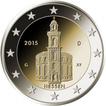 2 Euro Allemagne 2015 Saint Paul - 2 € commémorative Allemagne 2015 représentant l'église Saint-Paul de Francfort dans le land H