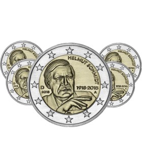 5 x 2 euros Alemanha 2018 100.º aniversário do nascimento de Helmut Schmidt € 18,85