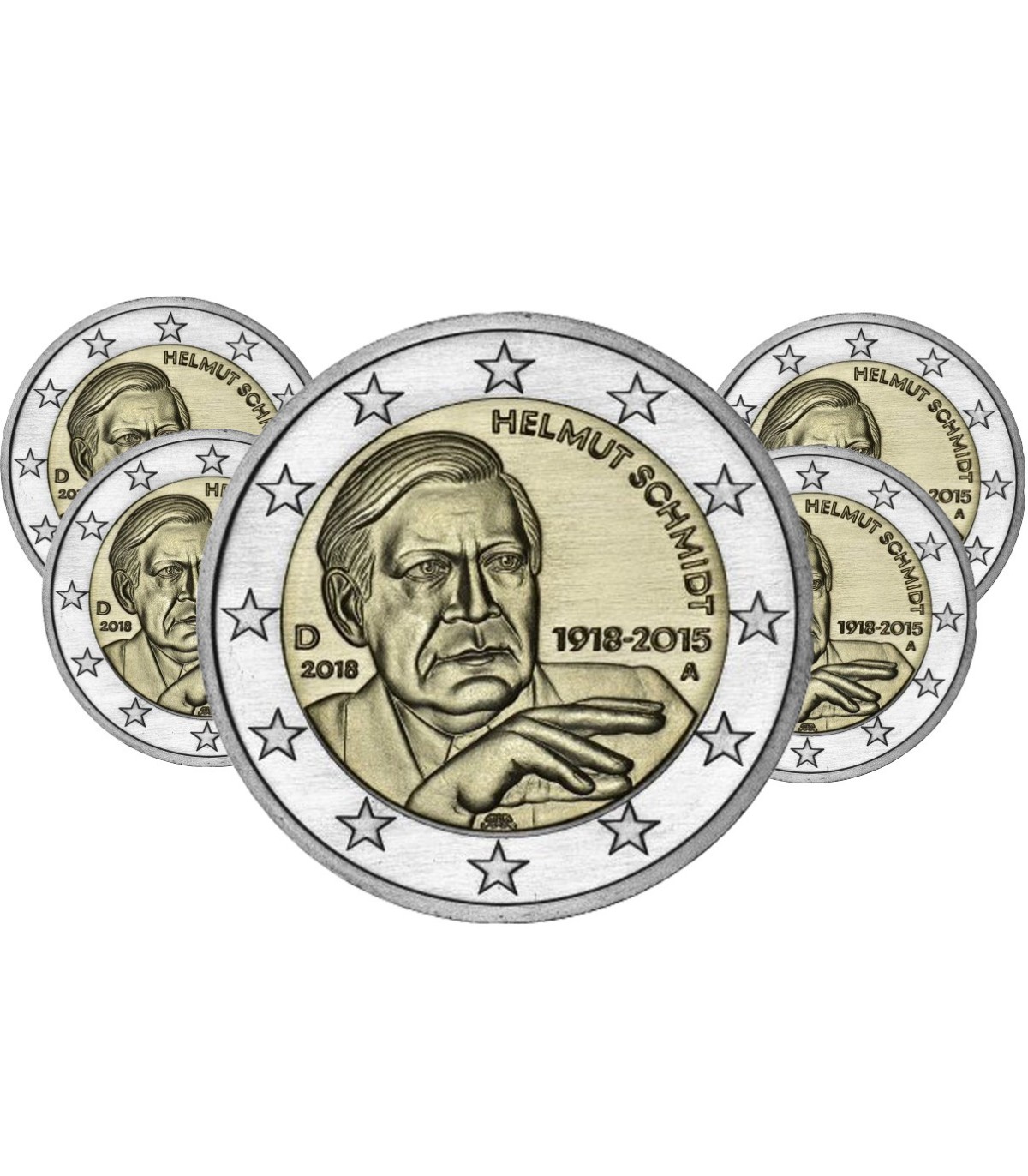 2 Euro Münze Helmut Schmidt 2018 Wert 5 x 2 Euro Deutschland 2018 100. Jahrestag der Geburt von Helmut