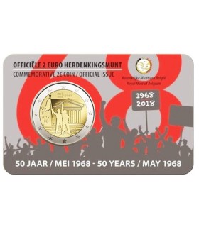Cartão de moeda flamenga de 2 euros Bélgica 2018 50º aniversário de maio de 1968 € 12,95