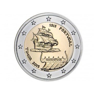 2 Euros Portugal 2015 - Echange avec le Timor - Cette deuxième pièce commémorative de l'année 2015  représente un navire du XVIe