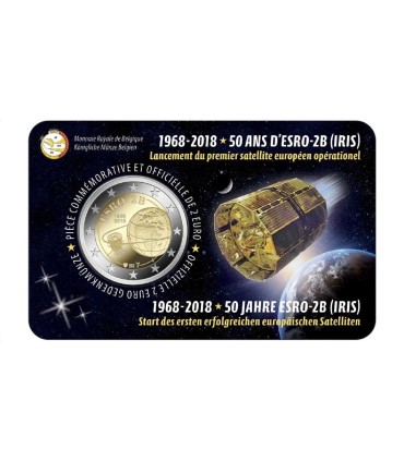 Cartão de moedas de 2 euros da Bélgica 2018 Satélite Esro 2B Iris 12,99