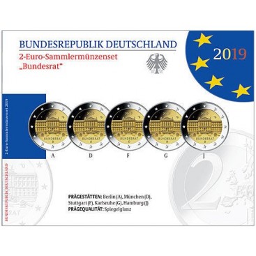 5 x 2 euro BE Allemagne 2019 70 ans du Bundesrat