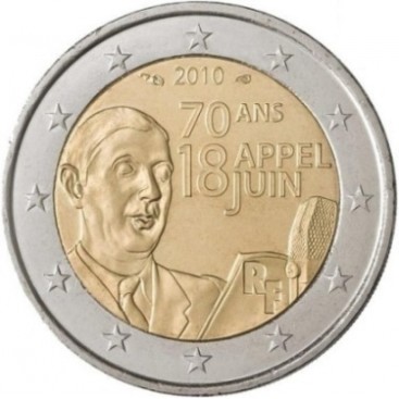2 Euro FRANCE 2010 General De Gaulle - Thème: 70 eme Anniversaire de l'Appel du 18 juin 1940Description : la 2 € Commémorative
