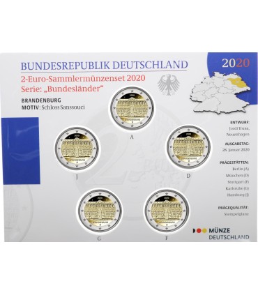 5 x 2 euro Universal brillo BU Alemania 2020 - Palais de Sanssouci.  23,90 €