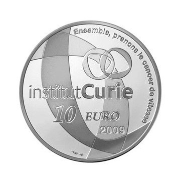 10 Euro Institut Curie 2009 - Auteur: Atelier de GravurePoids: 22,20 g 0,78 ozDiamètre: 37 mm 1,46 inchTirage: 10 000M