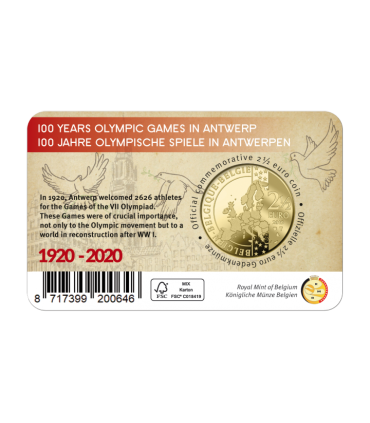 Coincard 2,50 Euro Belgien 2020 - Olympische Spiele in Antwerpen  12,25 €
