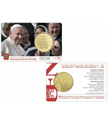 Cartão de moedas de 50 cêntimos Vaticano 2020 €14,95