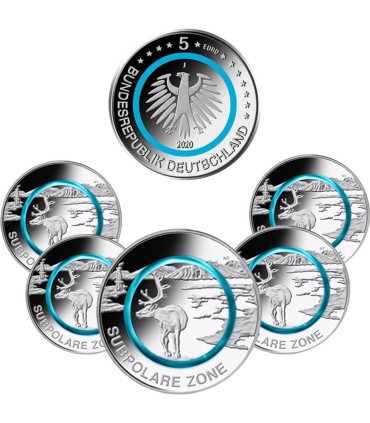 Lot von 5 x 5 Euro Deutschland 2020 - Subpolare Zone  42,90 €