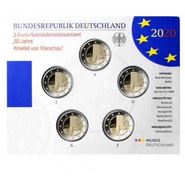 5 x 2 euro Allemagne 2020 Brillant universel BU - 50 ans de la Génuflexion de Willy Brandt