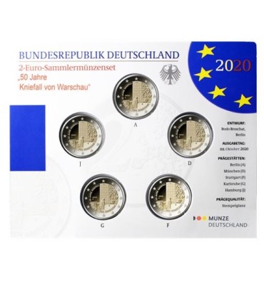 5 x 2 euros Alemanha 2020 Universal gloss BU - 50 anos da Genuflexão de Willy Brandt 29,59