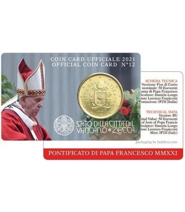Cartão de moedas de 50 cêntimos Vaticano 2021 7,95