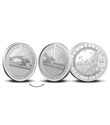 holograma de 5 euros Bélgica 2021 - Ano Europeu do Comboio 15,45