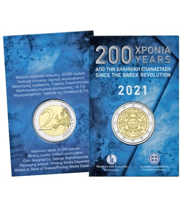 Coincard 2 Euro Grécia 2021 - Bicentenário da Revolução Grega 13,49