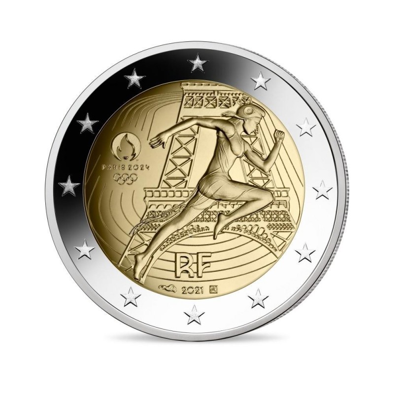 2€ euro JO 2024 France La remise du drapeau olympique Monnaie de Paris  2021 - Numismag