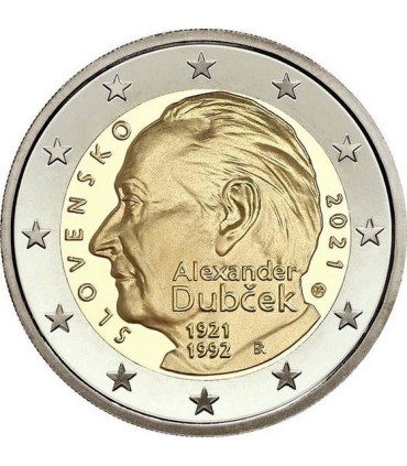 Cartão de moeda de 2 euros Eslováquia 2021 - Alexander Dubček € 11,95