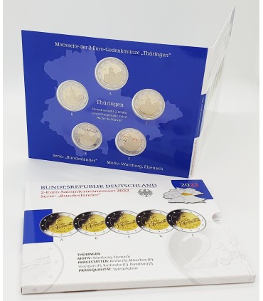 5 x 2 euro Germania 2022 Fine Proof BE - Castello di Wartburg  38,99 €