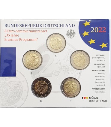 5 x 2 euro Germania 2022 Universal Bright BU - Erasmus  25,95 €