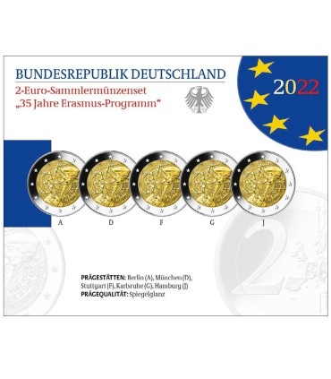 5 x 2 euros Alemanha 2022 Nice Proof - Erasmus € 43,95