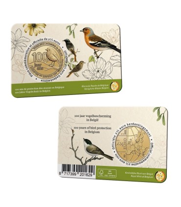 Moneta da 2,50 euro Belgio 2022 -100 anni di protezione degli uccelli in Belgio  9,95 €