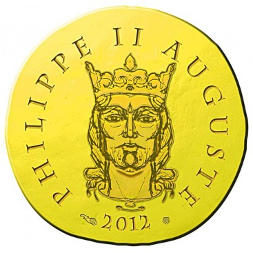 50 Euro 2012 Philippe Auguste - Description :   Face : un portrait de Philippe II Auguste avec sa couronne ainsi que son nom 