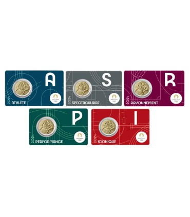 conjunto de 5 cartões de 2 euros França 2024 - Jogos Olímpicos de Paris 2024 58,95