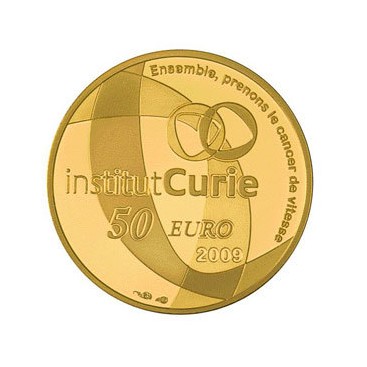 50 Euro or marie curie 2009 - Institut Curie - 50 € OR 1/4oz BE 2009 Auteur: Atelier de GravurePoids: 8,45 gr / 0,30 ozDiamè
