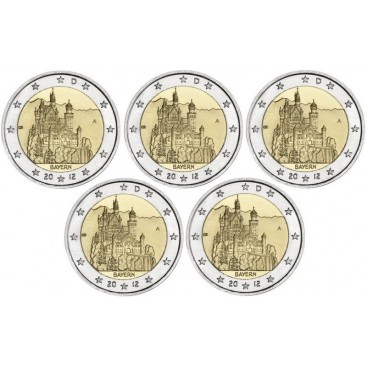 2 Euro ALLEMAGNE 2012 les 5 ateliers - Pièce de 2 € commémorative Allemagne 2012 Bayern représentant le château de Neuschwanstei