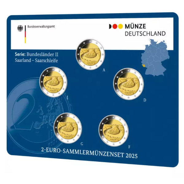 5 x 2 euro BU Allemagne 2025 - Région du Saarland  27,89 €