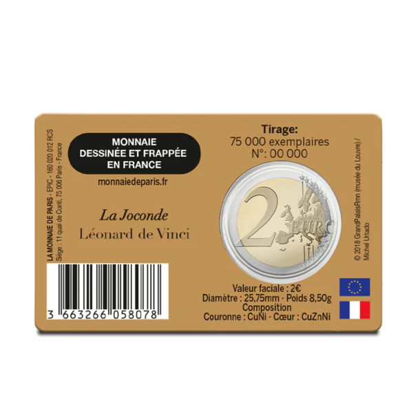 Coincard 2 Euro França 2025 A Mona Lisa - Museu do Louvre 11,49