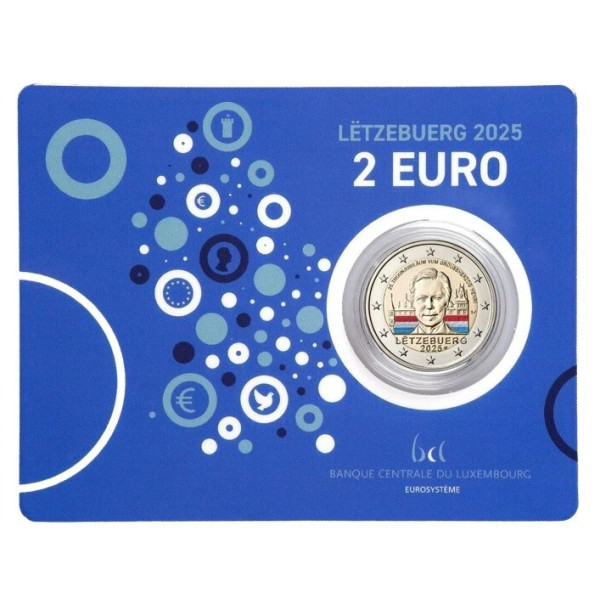 Moeda a cores 2 Euro BU Luxemburgo 2025 - 25 anos do reinado do Grão-Duque Henri 94,79