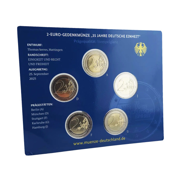 5 x 2 euros BU Alemanha 2025 - Reunificação Alemã 27,89 euros