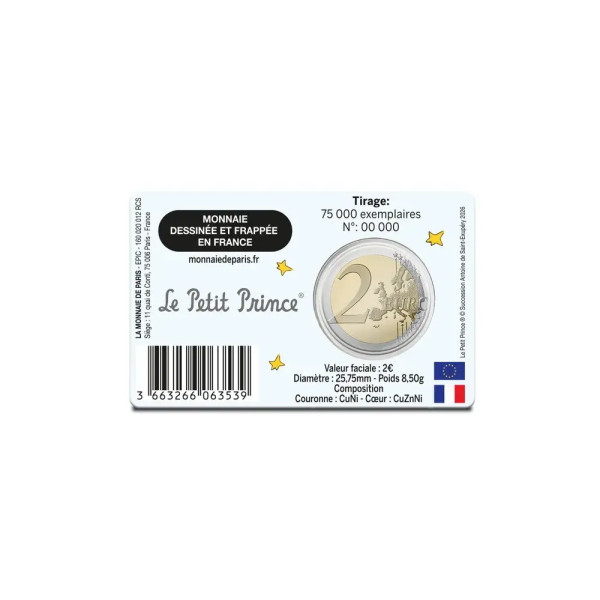 Tarjeta 2€ Francia 2026 - 80 años de El Principito: la versión en avión