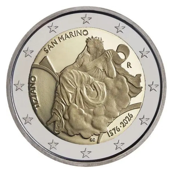 2 Euro BE Comemorativo San Marino 2026 - 450 anos da morte de Ticiano