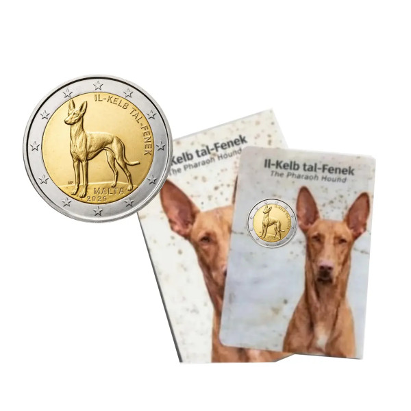 Moneta da 2 euro Malta 2026 fdc - Il cane faraone  27,89 €
