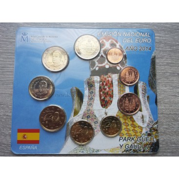 BU ESPAGNE 2014 - Coffret BU 2014 de 9 pièces comprenant 8 pièces circulantes de 1 cent à 2 euro Espagne de l'année 2014 + 2€ co