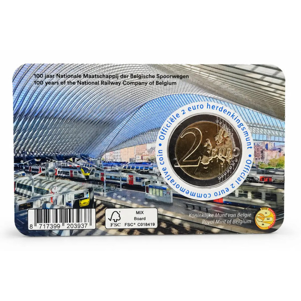 Coincard Francesa de 2 euros da Bélgica 2026 – 100.º aniversário da SNCB