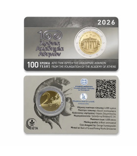Coincard: 2-Euro Coin, Greece, 2026 — 100th Anniversary of the Academy of Athens