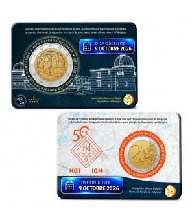 Coincard fiamminga da 2 euro, Belgio 2026 - 50° anniversario dell'IGN e 200° anniversario dell'Osservatorio Reale del Belgio ...