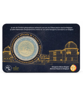 French 2-Euro Coincard, Belgium 2026 — 50th Anniversary of the IGN and 200th Anniversary of the Royal Observatory of Belgium ...