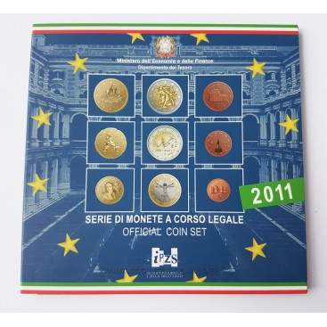 BU ITALIE 2011 -  Description Coffret qualité BU année 2011 comprenant 9 pièces,  regroupant les 8 pièces de  1 cent à 2 E